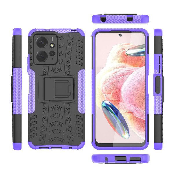 For Xiaomi Redmi Note 12 4G Global Tire Texture TPU + PC Phone Case with Holder(Purple)