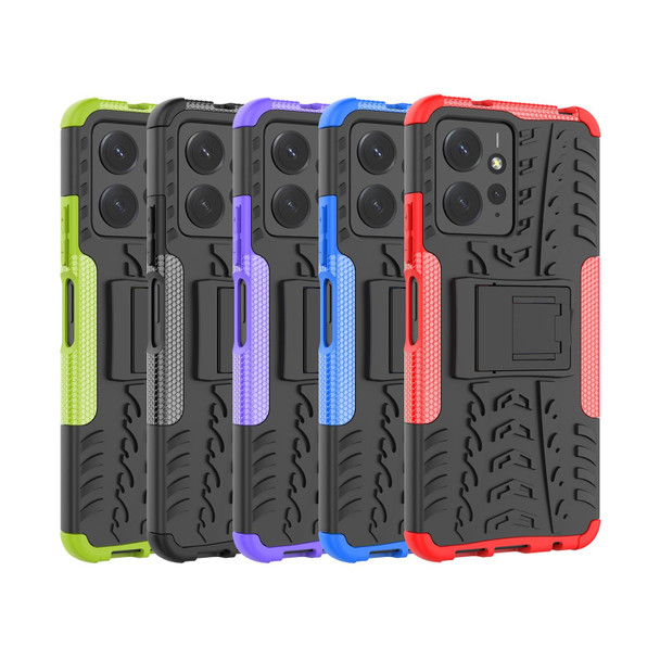 For Xiaomi Redmi Note 12 4G Global Tire Texture TPU + PC Phone Case with Holder(Red)
