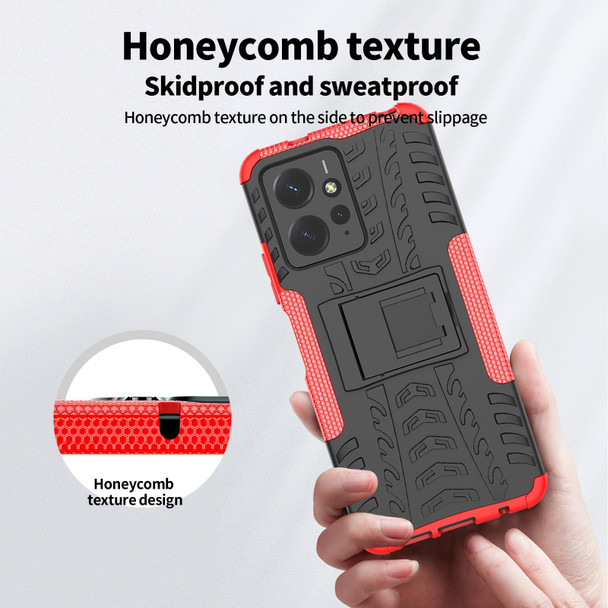 For Xiaomi Redmi Note 12 4G Global Tire Texture TPU + PC Phone Case with Holder(Red)