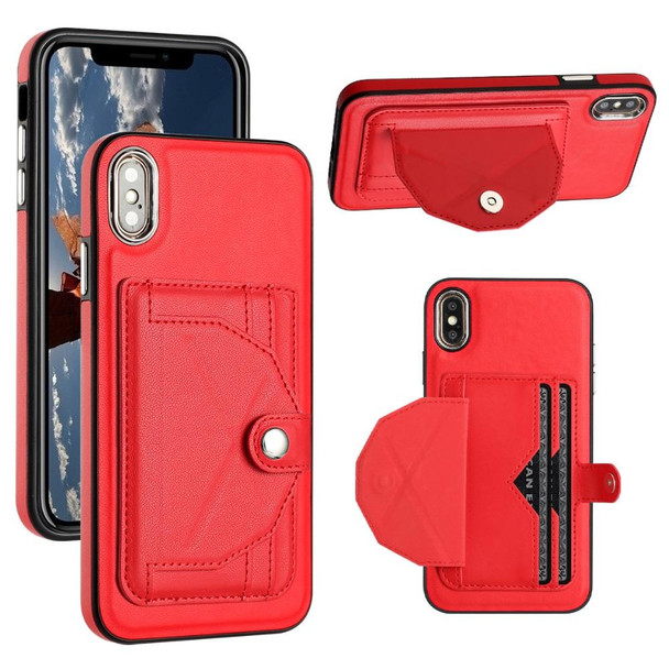 For iPhone XS Max Shockproof Leatherette Phone Case with Card Holder(Red)