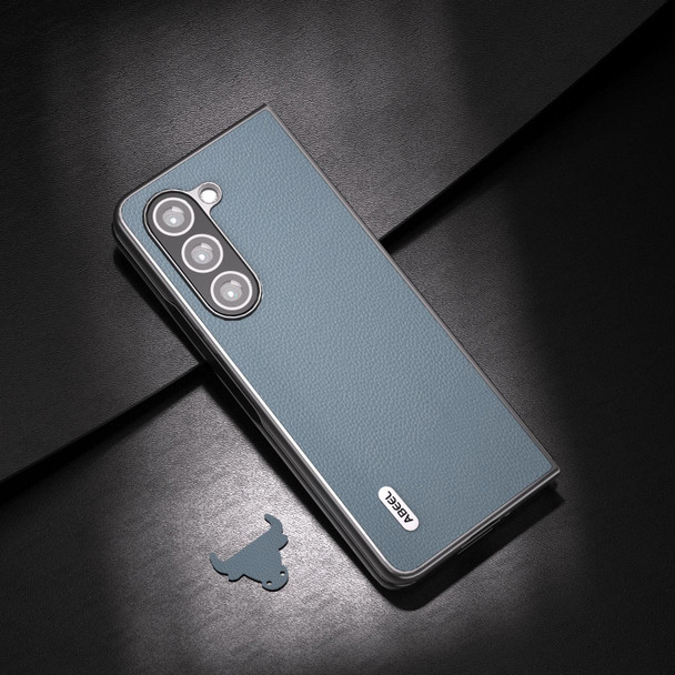For Samsung Galaxy Z Fold5 ABEEL Black Edge Genuine Leatherette Mino Phone Case(Blue)