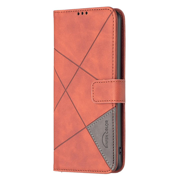 For Xiaomi Poco F5 5G / Redmi Note 12 Turbo Magnetic Buckle Rhombus Texture Leather Phone Case(Brown)