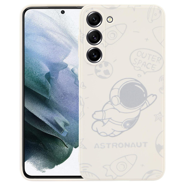 For Samsung Galaxy S21 5G Astronaut Pattern Silicone Straight Edge Phone Case(Flying Astronaut-White)