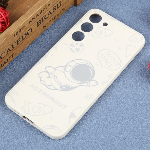 For Samsung Galaxy S21 5G Astronaut Pattern Silicone Straight Edge Phone Case(Flying Astronaut-White)