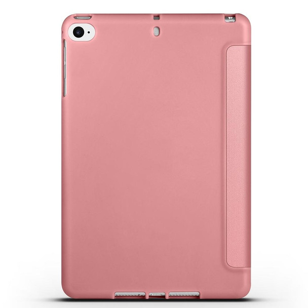 For iPad mini 5 / 4 / 3 / 2 / 1 3-folding TPU Horizontal Flip Leatherette Tablet Case with Holder(Rose Gold)