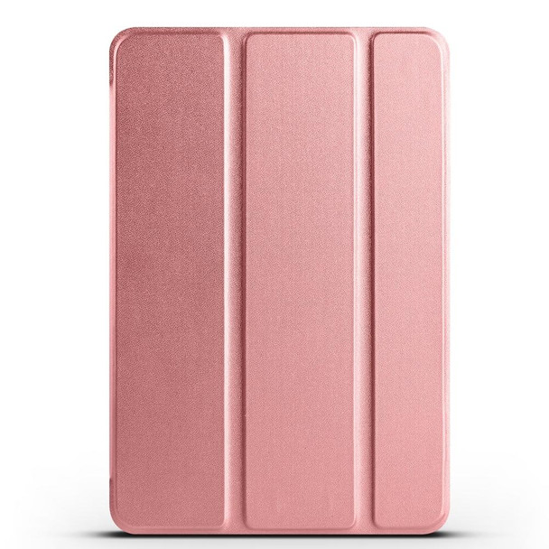 For iPad mini 5 / 4 / 3 / 2 / 1 3-folding TPU Horizontal Flip Leatherette Tablet Case with Holder(Rose Gold)