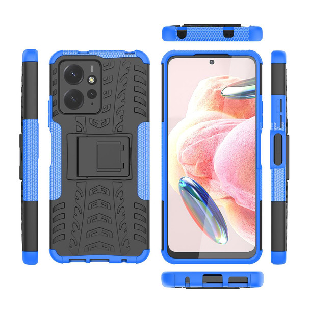 For Xiaomi Redmi Note 12 4G Global Tire Texture TPU + PC Phone Case with Holder(Blue)