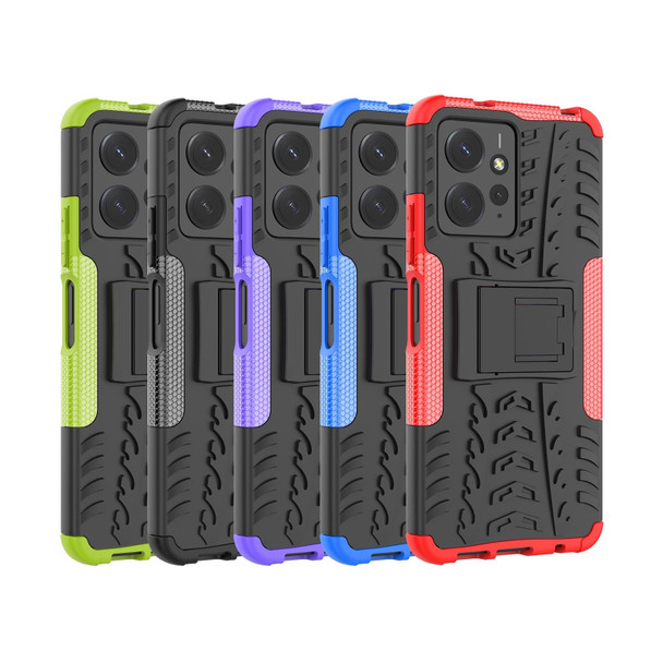 For Xiaomi Redmi Note 12 4G Global Tire Texture TPU + PC Phone Case with Holder(Black)