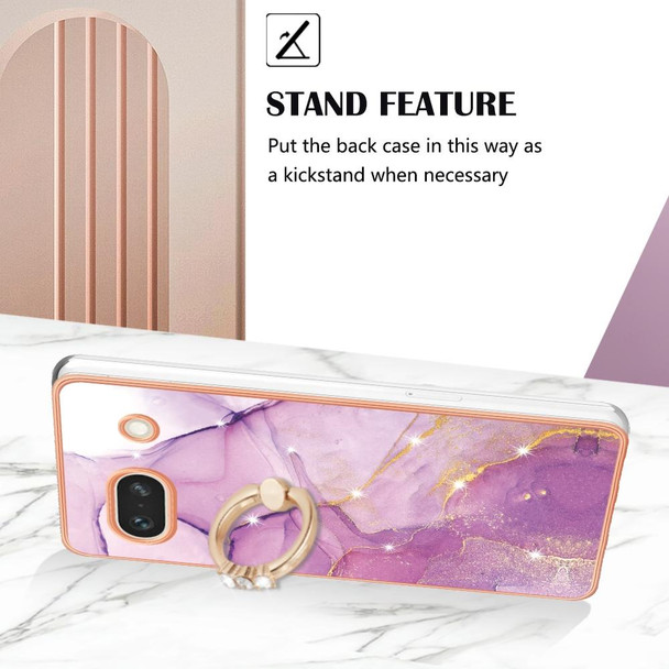 For Google Pixel 7a Electroplating Marble IMD TPU Phone Case with Ring Holder(Purple 001)