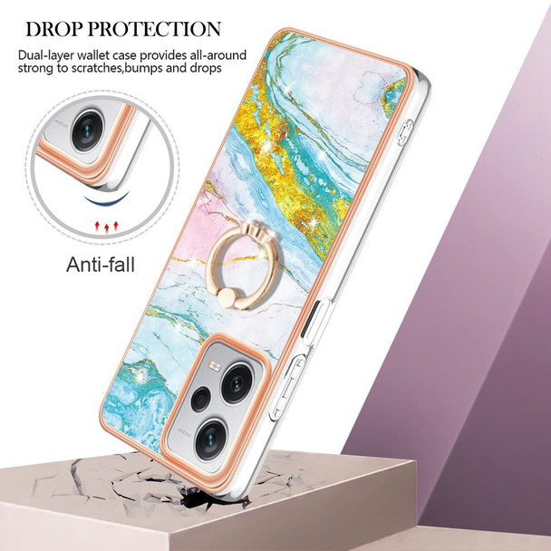For Xiaomi Redmi Note 12 Pro+ Global Electroplating Marble IMD TPU Phone Case with Ring Holder(Green 004)