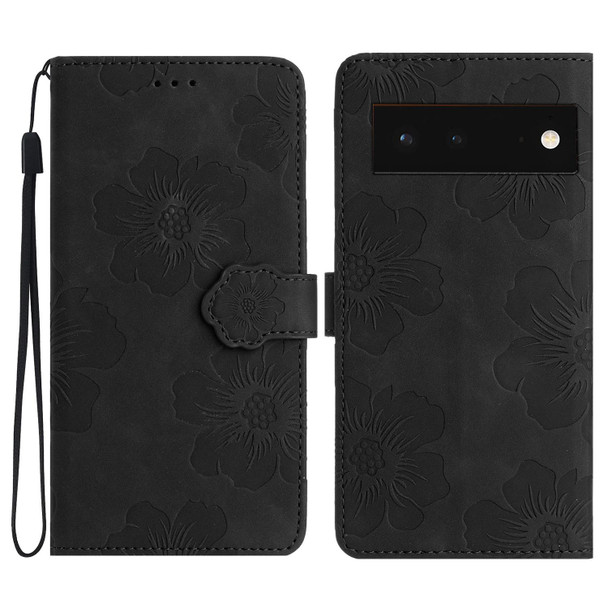 For Google Pixel 6 Flower Embossing Pattern Leatherette Phone Case(Black)