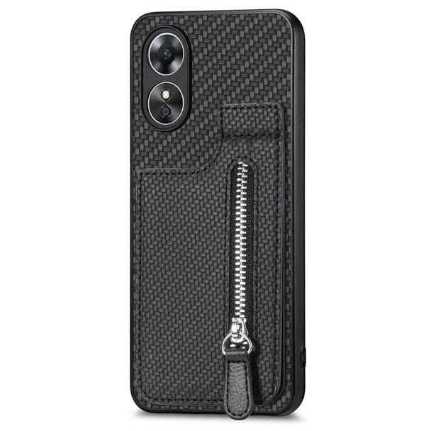 For OPPO A17 Carbon Fiber Vertical Flip Zipper Phone Case(Black)