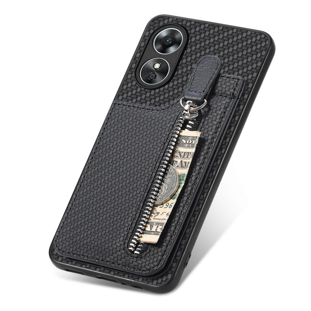 For OPPO A17 Carbon Fiber Vertical Flip Zipper Phone Case(Black)