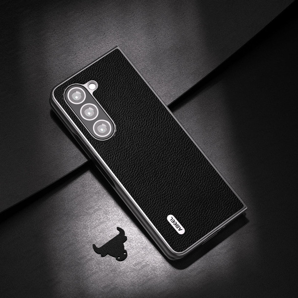For Samsung Galaxy Z Fold5 ABEEL Black Edge Genuine Leatherette Mino Phone Case(Black)