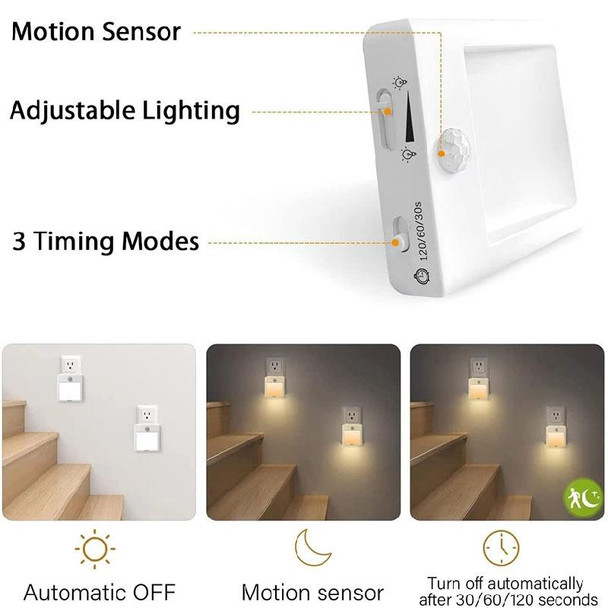 NL2101 Motion Sensor LED Night Light AC Plug Dimming Sleep Lights,Spec: Warm White EU Plug