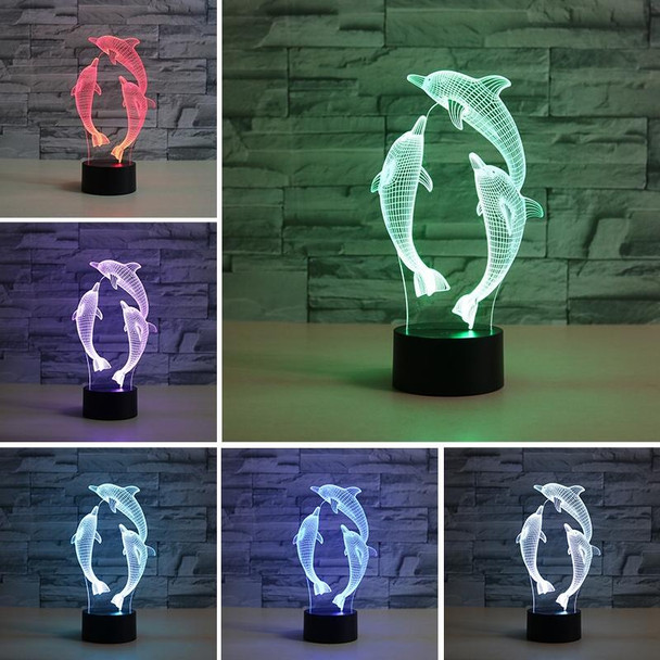 Three Dolphins Shape 3D Colorful LED Vision Light Table Lamp, 16 Colors Remote Control Version