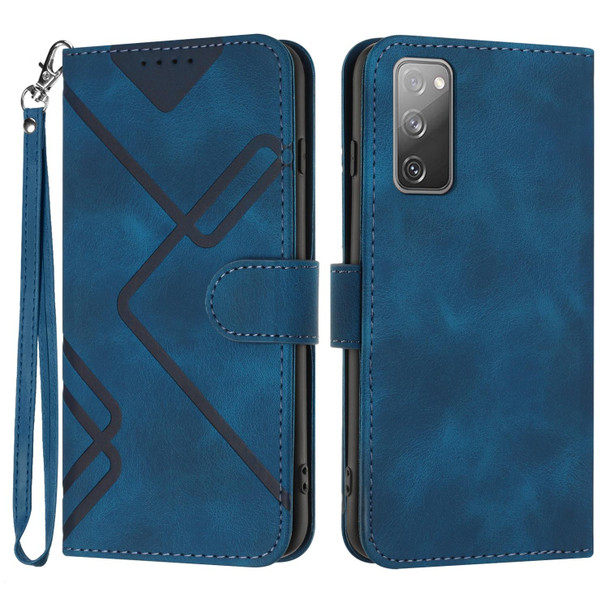 For Samsung Galaxy S20 FE Line Pattern Skin Feel Leatherette Phone Case(Royal Blue)