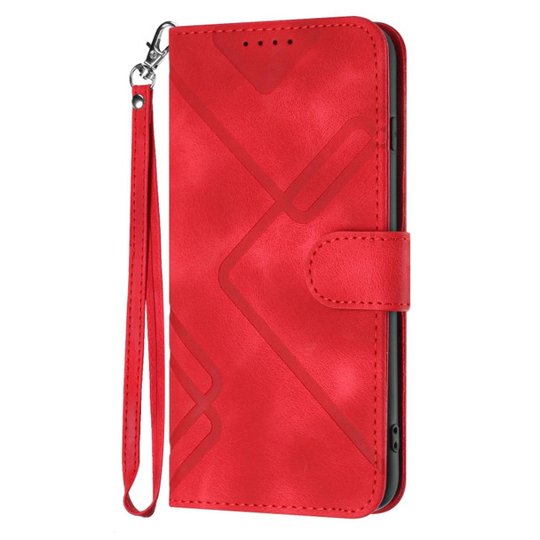 For Samsung Galaxy S20 FE Line Pattern Skin Feel Leatherette Phone Case(Red)