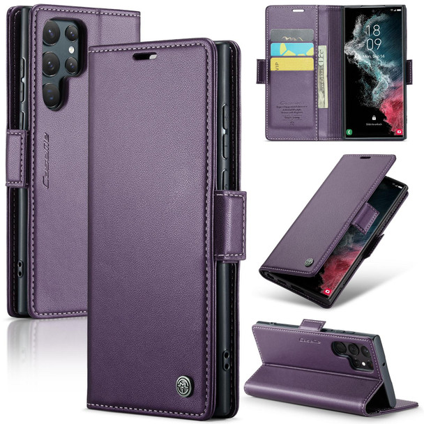 For Samsung Galaxy S22 Ultra 5G CaseMe 023 Butterfly Buckle Litchi Texture RFID Anti-theft Leatherette Phone Case(Pearly Purple)