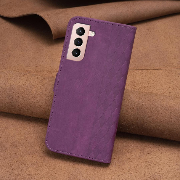 For Samsung Galaxy S21 5G Plaid Embossed Leatherette Phone Case(Purple)