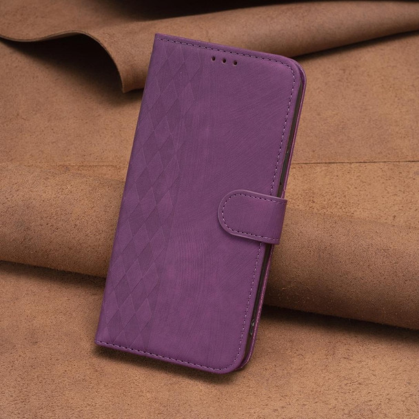 For Samsung Galaxy S21 5G Plaid Embossed Leatherette Phone Case(Purple)