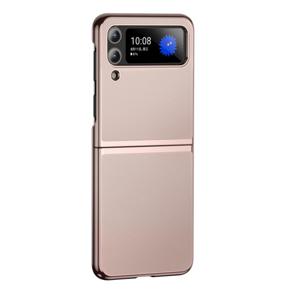For Samsung Galaxy Z Flip3 Electroplating Plain Leatherette Folding Phone Case(Rose Gold)