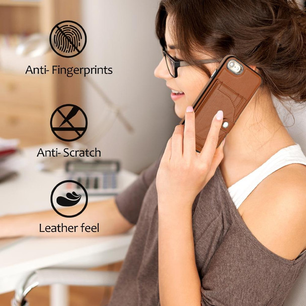 For iPhone SE 2022/SE 2020/6/7/8 Shockproof Leatherette Phone Case with Card Holder(Brown)