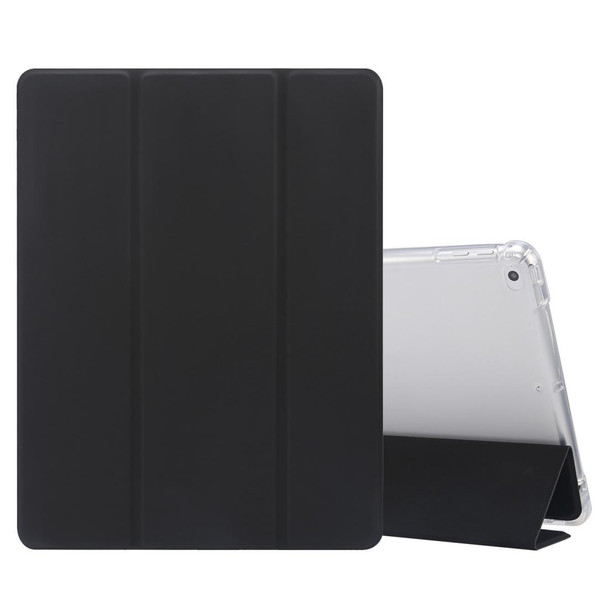 iPad 9.7(2018)/(2017)/Air 2/Air 3-folding Electric Pressed Skin Texture Horizontal Flip Shockproof Transparent TPU + PU Leather Case with Holder & Pen Slot & Sleep / Wake-up Function(Black)