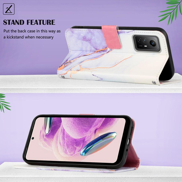 For Xiaomi Redmi Note 12S 4G Global PT003 Marble Pattern Flip Leather Phone Case(White Purple LS006)