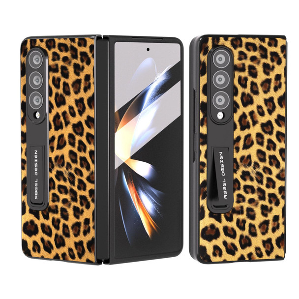 For Samsung Galaxy Z Fold3 5G Integrated Black Edge Leopard Phone Case with Holder(Champagne Gold)
