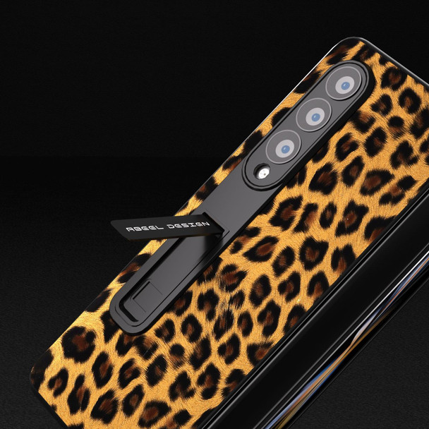 For Samsung Galaxy Z Fold3 5G Integrated Black Edge Leopard Phone Case with Holder(Gold)