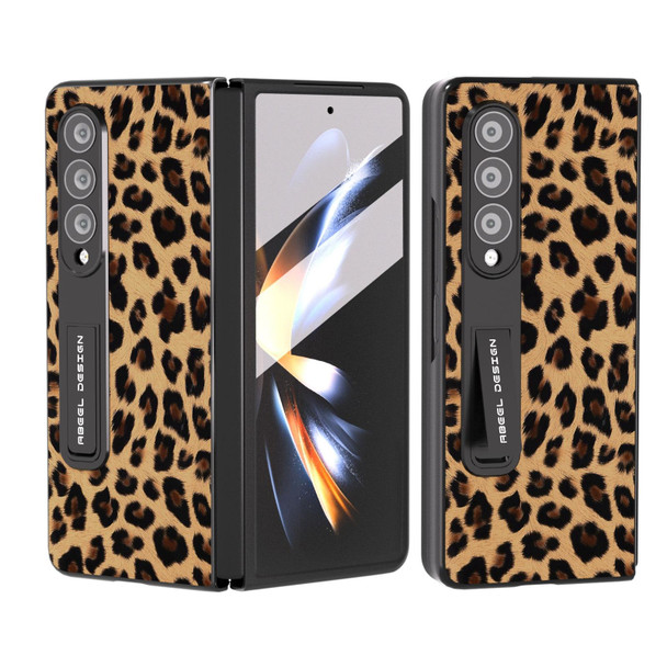 For Samsung Galaxy Z Fold3 5G Integrated Black Edge Leopard Phone Case with Holder(Gold)