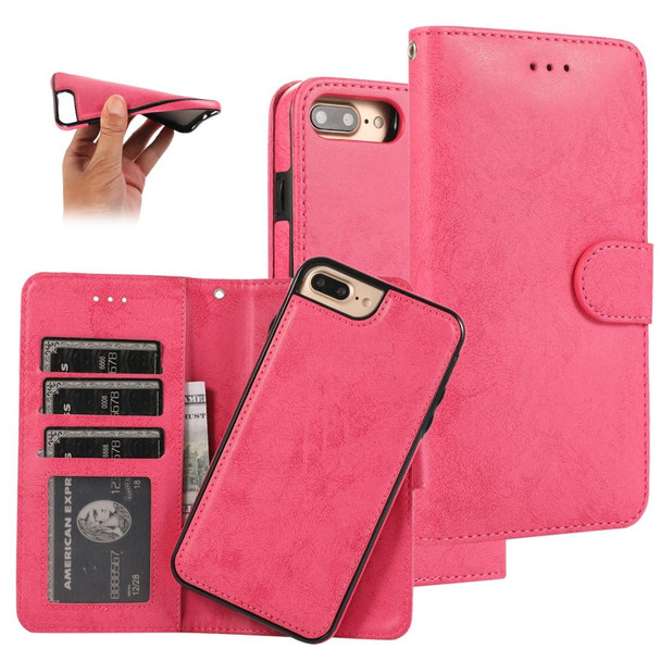 iPhone 8 Plus / 7 Plus KLT888-2 Retro 2 in 1 Detachable Magnetic Horizontal Flip TPU + PU Leather Case with Holder & Card Slots & Photo Frame & Wallet(Rose Red)