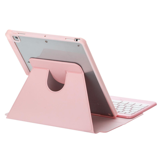 For iPad 10th Gen 10.9 2022 F10B 360 Rotation Acrylic Transparent Bluetooth Keyboard Leatherette Case(Pink)