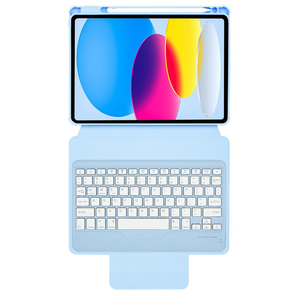 For iPad 10th Gen 10.9 2022 F10B 360 Rotation Acrylic Transparent Bluetooth Keyboard Leatherette Case(Blue)