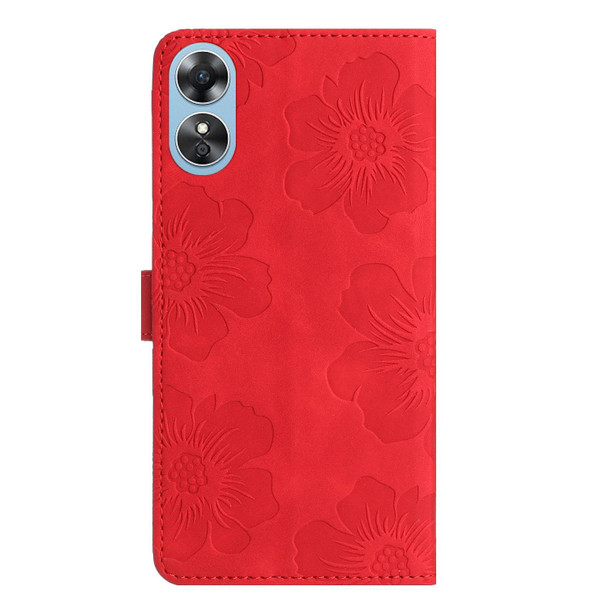 For OPPO A17 Flower Embossing Pattern Leatherette Phone Case(Red)