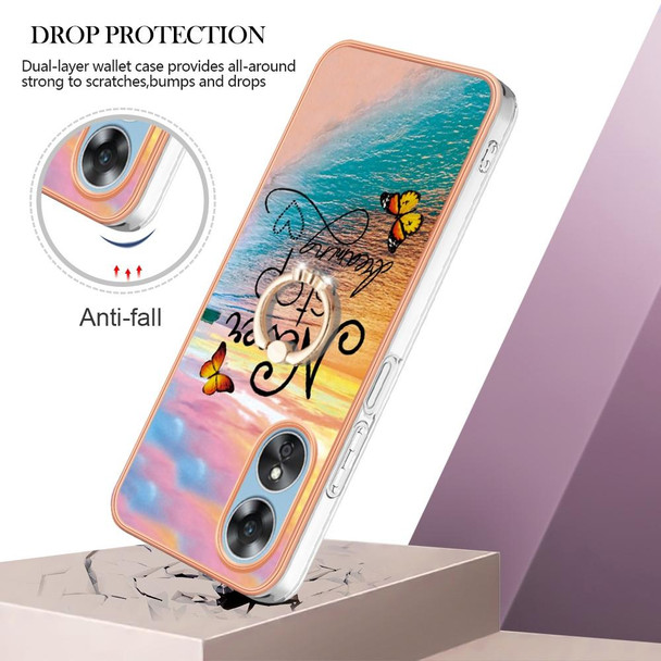 For OPPO A17 Electroplating IMD TPU Phone Case with Ring(Dream Butterfly)