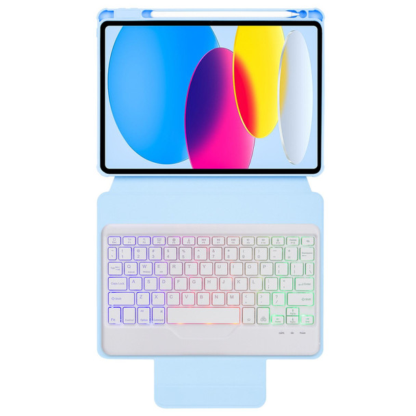 For iPad 10th Gen 10.9 2022 F10BS 360 Rotation Acrylic Transparent Bluetooth Keyboard Leatherette Case With Backlight(Blue)