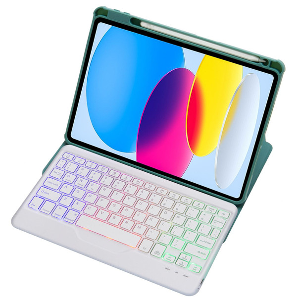 For iPad 10th Gen 10.9 2022 F10BS 360 Rotation Acrylic Transparent Bluetooth Keyboard Leatherette Case With Backlight(Green)