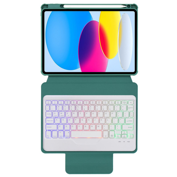 For iPad 10th Gen 10.9 2022 F10BS 360 Rotation Acrylic Transparent Bluetooth Keyboard Leatherette Case With Backlight(Green)