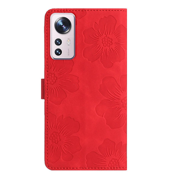 For Xiaomi 12 Pro Flower Embossing Pattern Leather Phone Case(Red)