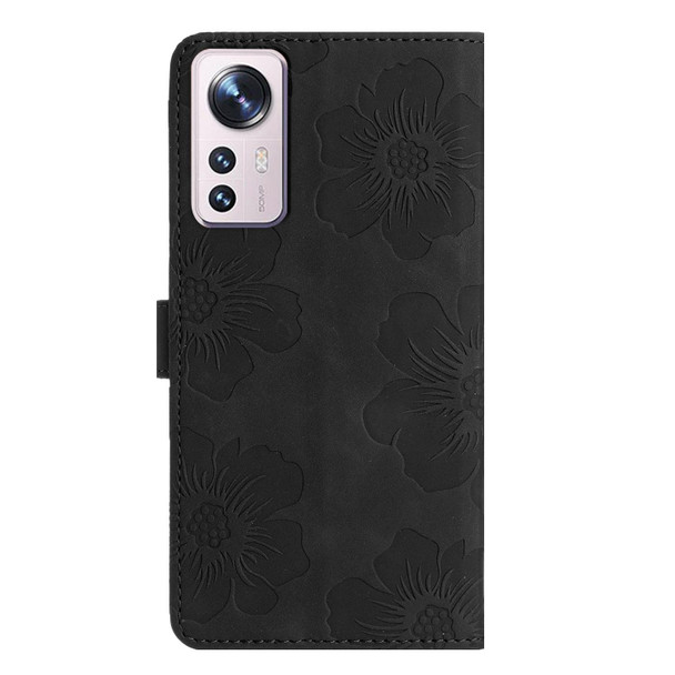 For Xiaomi 12 Pro Flower Embossing Pattern Leather Phone Case(Black)