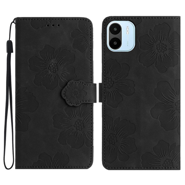 For Xiaomi Redmi A1 Flower Embossing Pattern Leather Phone Case(Black)