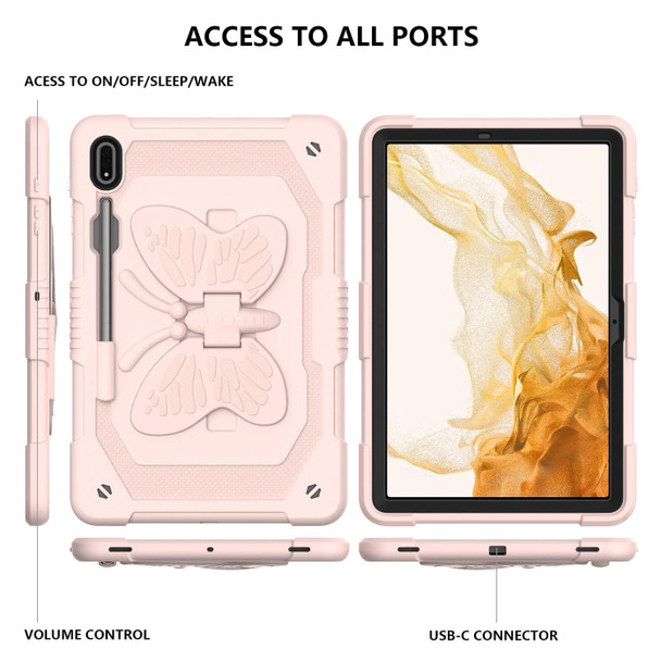 For Samsung Galaxy Tab S8+ / S7+ Butterfly Kickstand Heavy Duty Hard Rugged Tablet Case(Rose Pink)