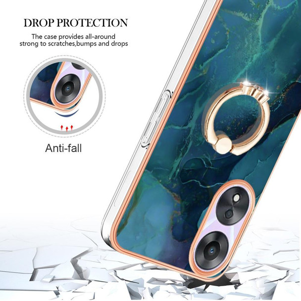 For OPPO A78 / A58 Electroplating Marble Dual-side IMD Phone Case with Ring(Green 017)