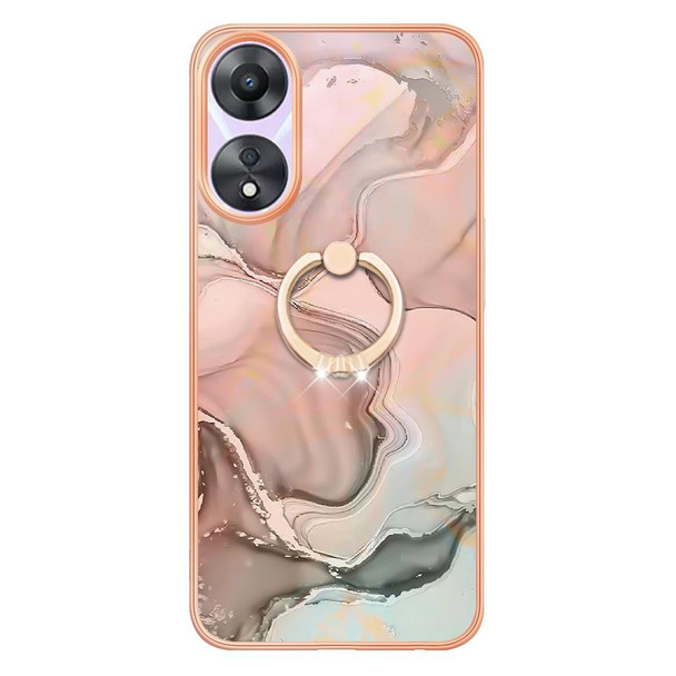 For OPPO A78 / A58 Electroplating Marble Dual-side IMD Phone Case with Ring(Rose Gold 015)