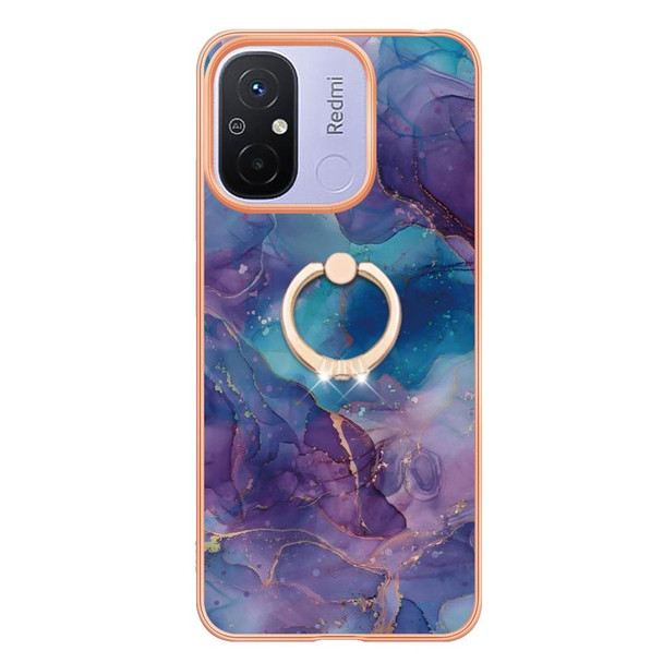 For Xiaomi Redmi 12C/11A 4G Global Electroplating Marble Dual-side IMD Phone Case with Ring(Purple 016)