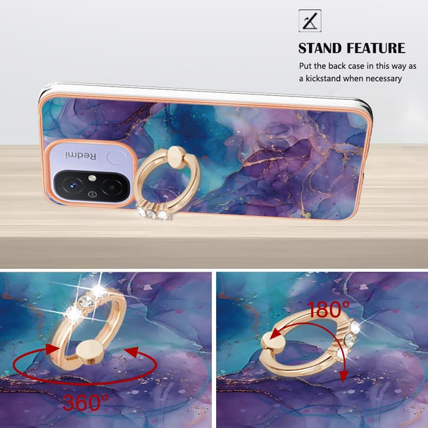 For Xiaomi Redmi 12C/11A 4G Global Electroplating Marble Dual-side IMD Phone Case with Ring(Purple 016)