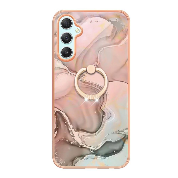 For Samsung Galaxy A24 4G Electroplating Marble Dual-side IMD Phone Case with Ring(Rose Gold 015)