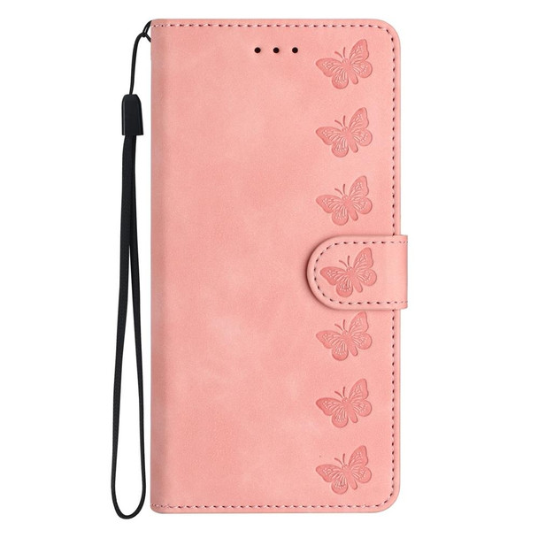 For iPhone 13 Pro Seven Butterflies Embossed Leatherette Phone Case(Pink)